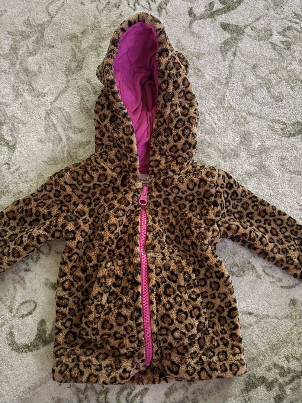 ✨5/$10 George Leopard Faux-Fur Hoodie Jacket with Pink Lining